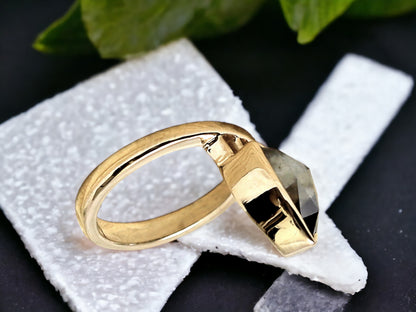Pear Cut Salt and Pepper Diamond Ring Handmade Gray Engagement