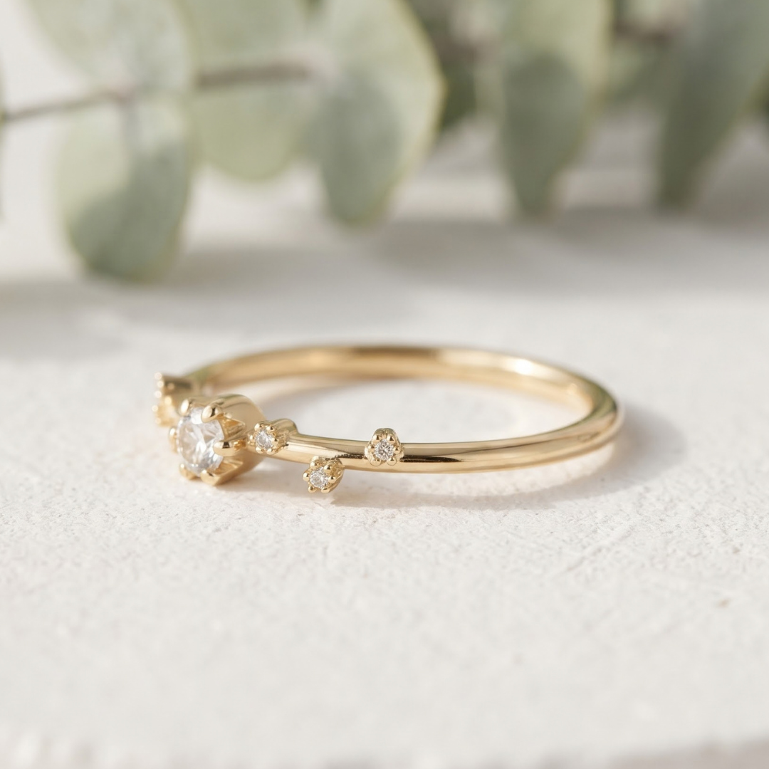 Minimalist Lab Grown Diamond Ring with Round Side Stones