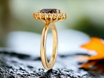Oval Cut Salt and Pepper Diamond Ring – Modern Minimalist Bridal Statement Ring