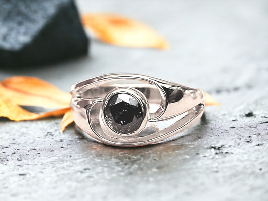 Salt and Pepper Diamond Ring Handmade Gray Diamond Design