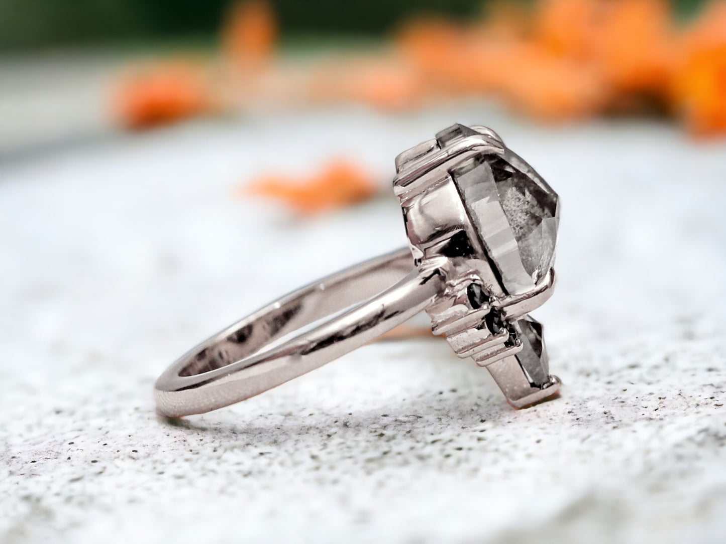 Rustic Salt and Pepper Diamond Engagement Ring Handmade Unique Gray Diamond Jewelry