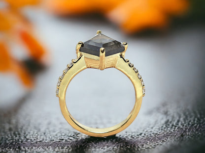 Kite Cut Black Diamond Ring Unique Engagement Ring in Gold