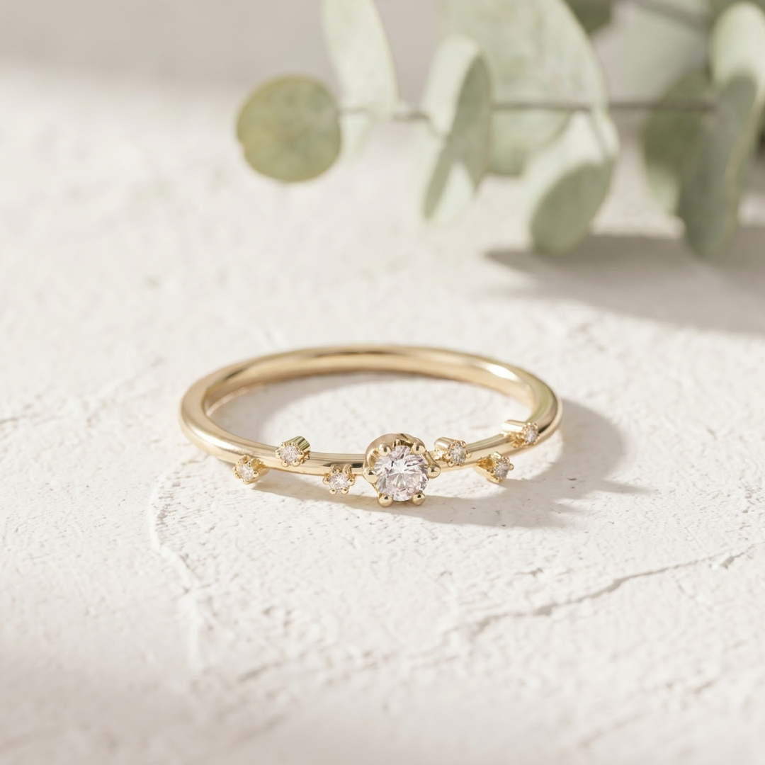 Minimalist Lab Grown Diamond Ring with Round Side Stones
