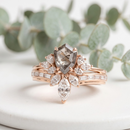 Shield Cut Salt and Pepper Diamond Wedding Ring