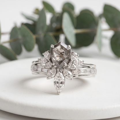 Shield Cut Salt and Pepper Diamond Wedding Ring