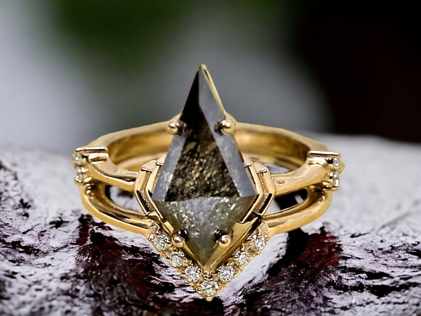 Elongated Kite Diamond Engagement Ring in Minimal Gold