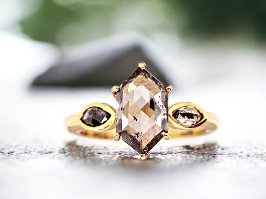 Hexagon Shape Diamond Ring – Unique Bridal Ring, Modern Geometric Fine Jewellery