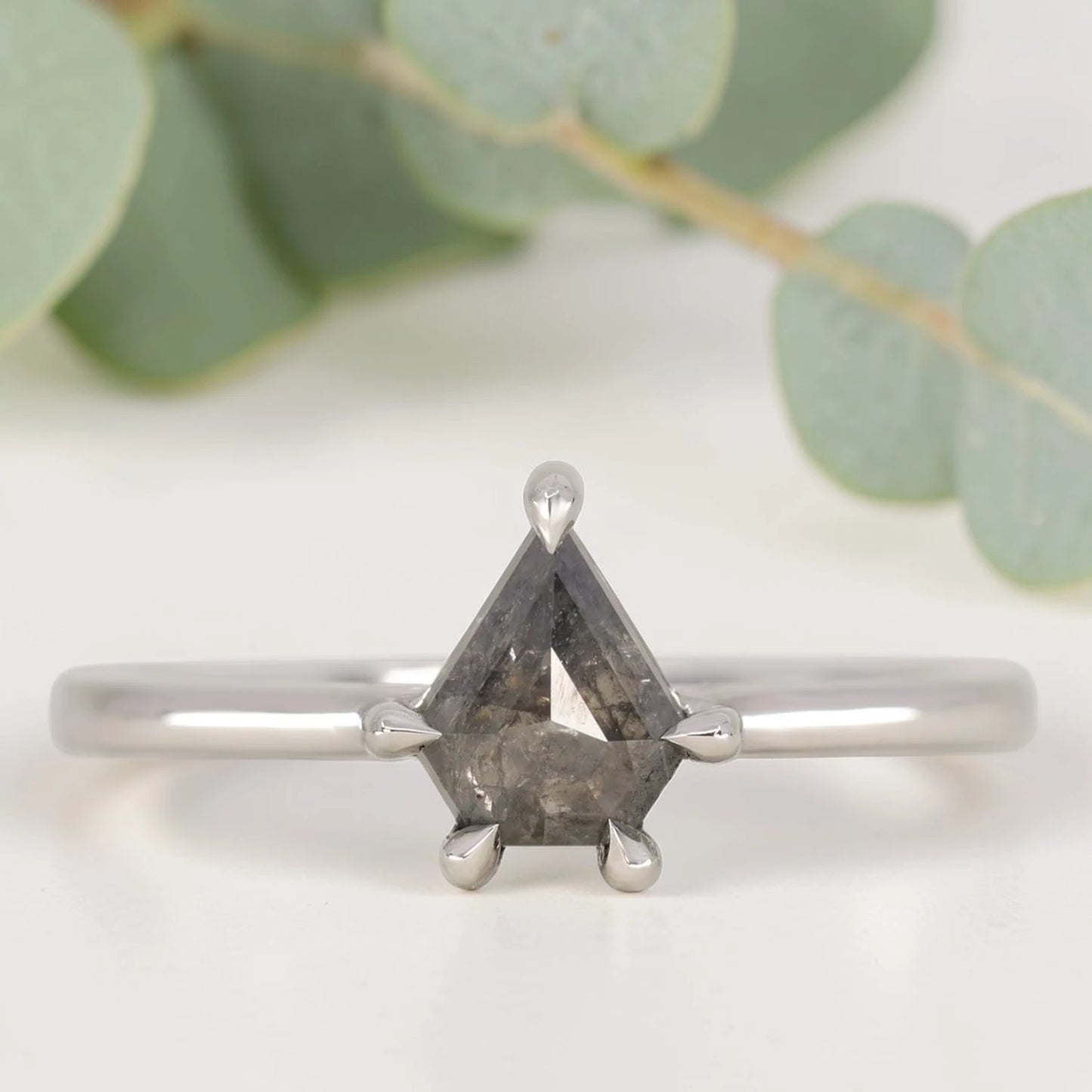 Salt and Pepper Shield Cut Diamond Ring with Bezel Setting