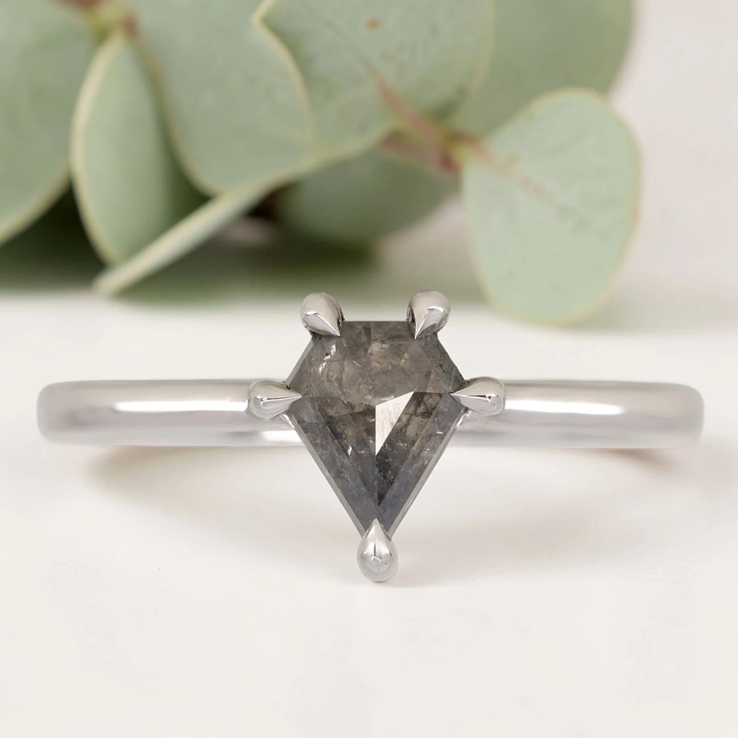 Salt and Pepper Shield Cut Diamond Ring with Bezel Setting