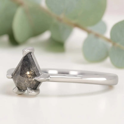 Salt and Pepper Shield Cut Diamond Ring with Bezel Setting
