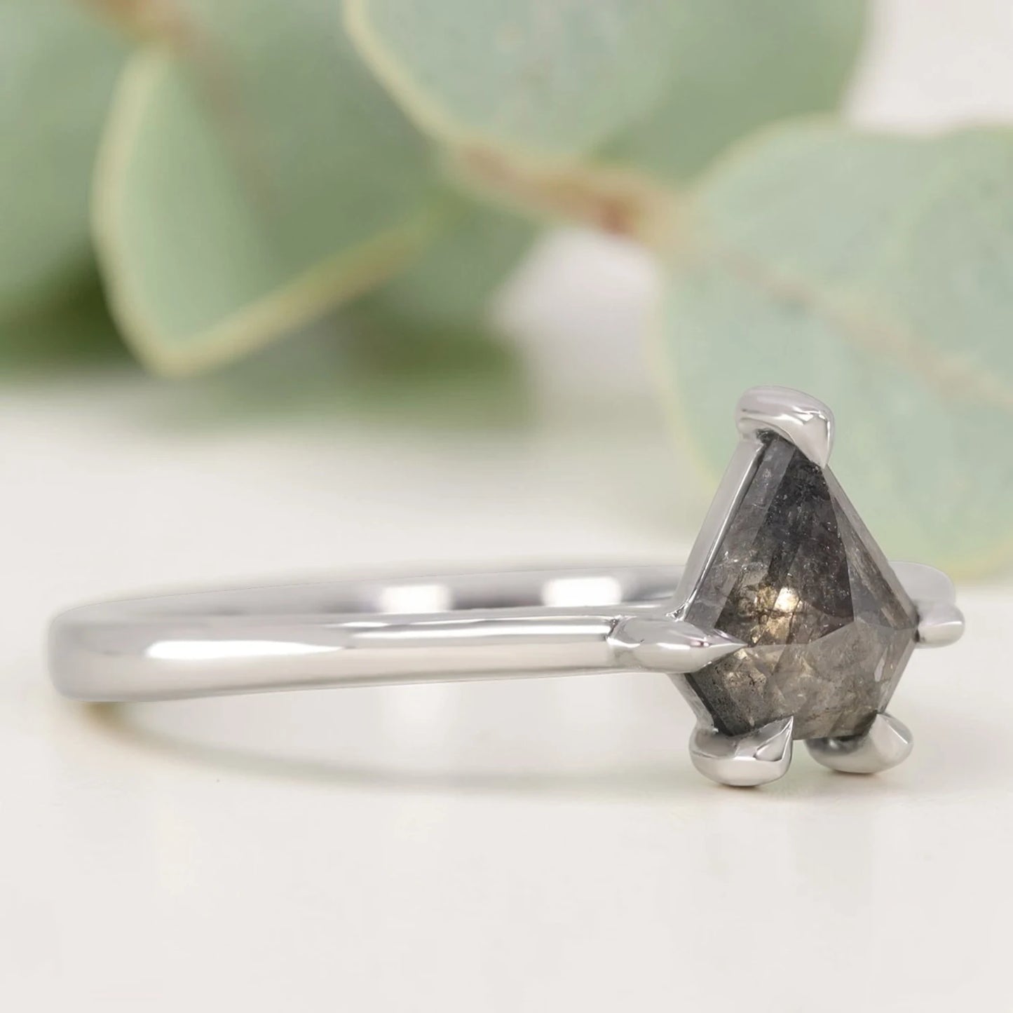 Salt and Pepper Shield Cut Diamond Ring with Bezel Setting