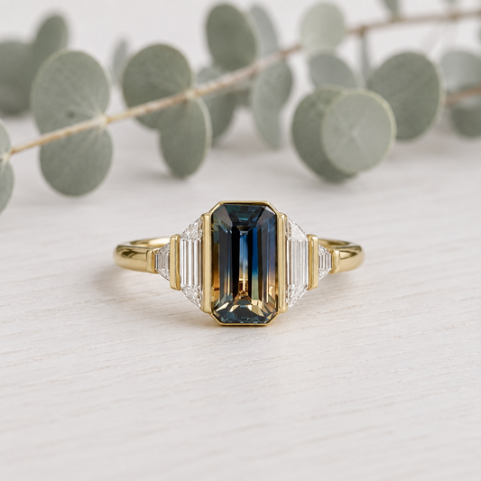 Emerald Cut Sapphire Diamond Ring Unique Engagement Ring