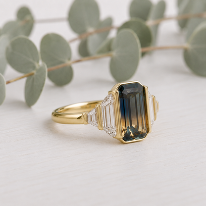 Emerald Cut Sapphire Diamond Ring Unique Engagement Ring