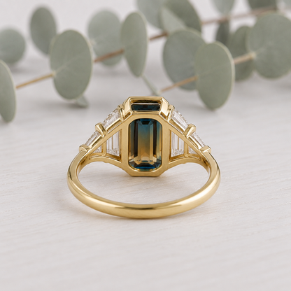 Emerald Cut Sapphire Diamond Ring Unique Engagement Ring