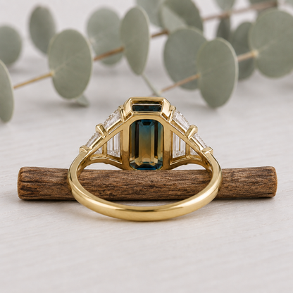 Emerald Cut Sapphire Diamond Ring Unique Engagement Ring