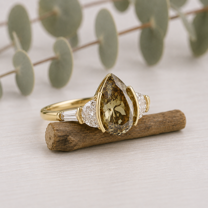 Pear Cut Fancy Color Diamond Ring with Natural Brown Yellow Tones
