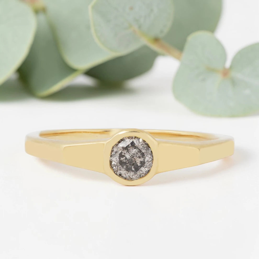 Salt & Pepper Diamond Engagement Ring – Minimalist Handmade Modern Ring