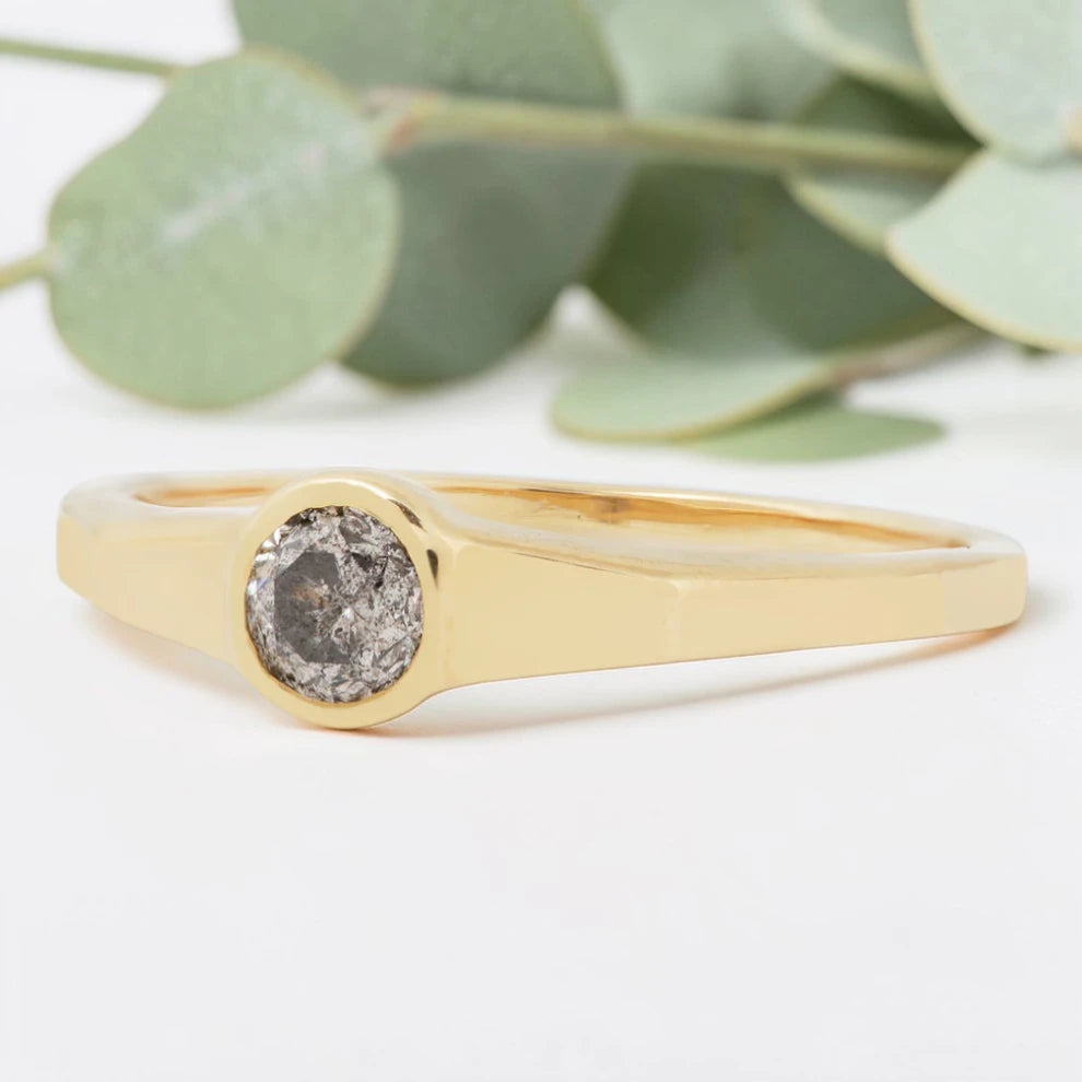Salt & Pepper Diamond Engagement Ring – Minimalist Handmade Modern Ring