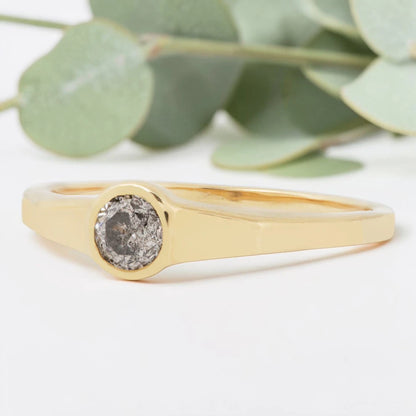 Salt & Pepper Diamond Engagement Ring – Minimalist Handmade Modern Ring