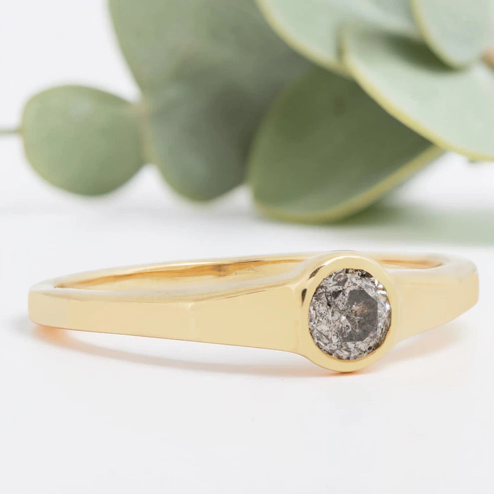 Salt & Pepper Diamond Engagement Ring – Minimalist Handmade Modern Ring