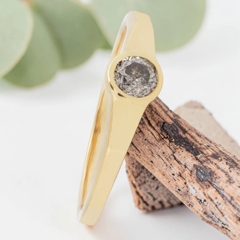 Salt & Pepper Diamond Engagement Ring – Minimalist Handmade Modern Ring