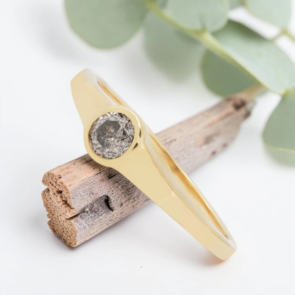 Salt & Pepper Diamond Engagement Ring – Minimalist Handmade Modern Ring
