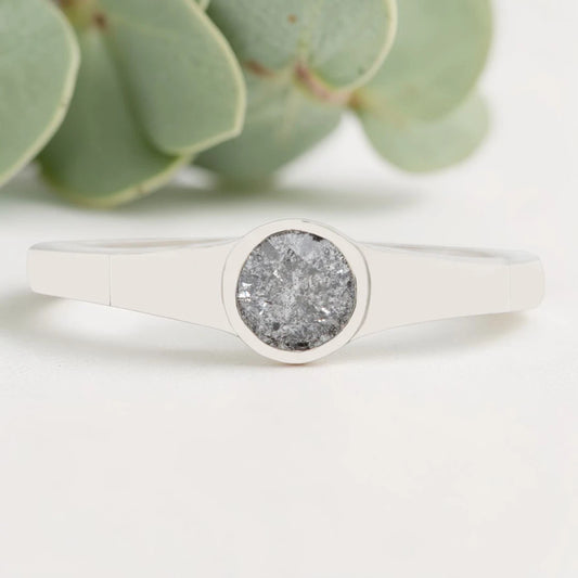 Salt and Pepper Round Diamond Ring with a Twisted Pave Band