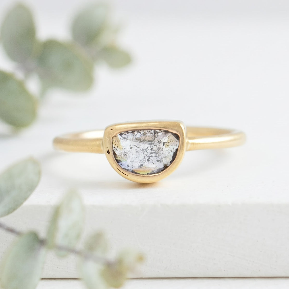Half Moon Salt and Pepper Diamond Engagement Ring