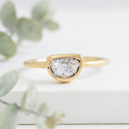 Half Moon Salt and Pepper Diamond Engagement Ring