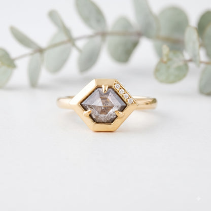 Hexagon Salt and Pepper Diamond Engagement Ring