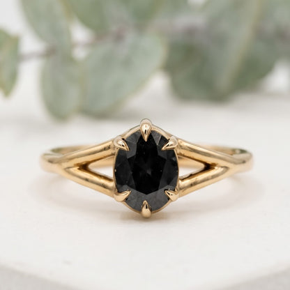 Dark Green Sapphire Ring Oval Cut Handmade