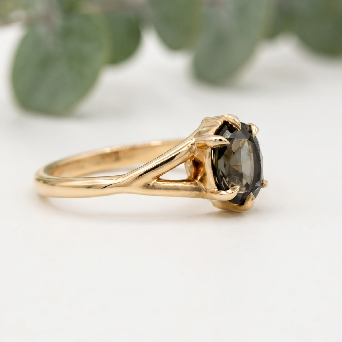 Dark Green Sapphire Ring Oval Cut Handmade