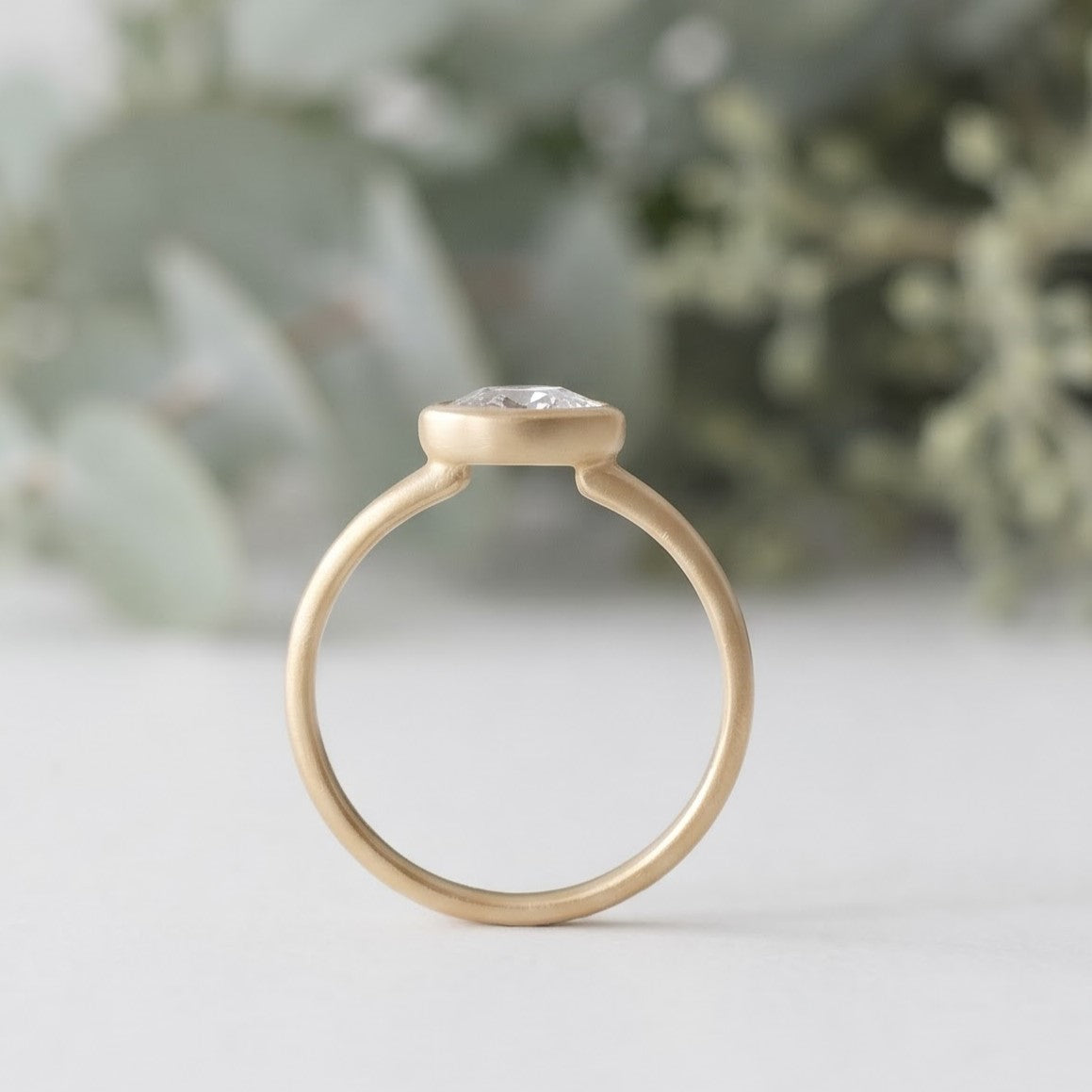 Oval Lab Grown Diamond Ring Bezel Set Solitaire Handmade