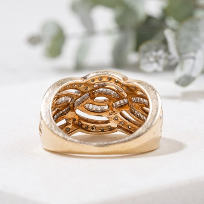 Salt and Pepper Round Baguette Crossover Cocktail Ring