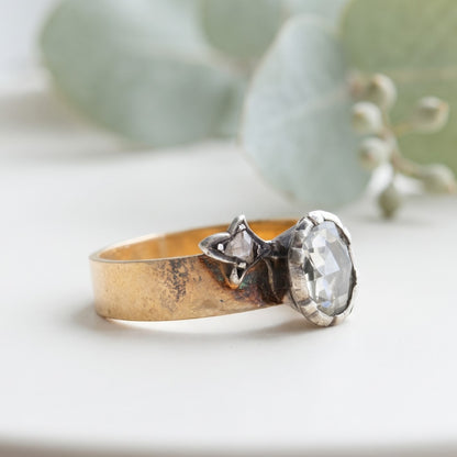 Old Antique Rose Oval Salt and Pepper Diamond Ring