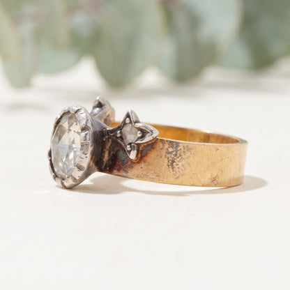 Old Antique Rose Oval Salt and Pepper Diamond Ring