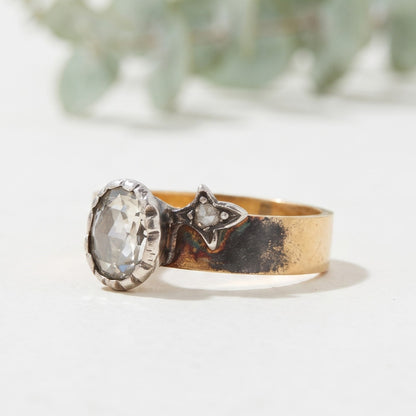 Old Antique Rose Oval Salt and Pepper Diamond Ring