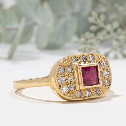 Handmade Ruby Ring with Salt and Pepper Diamond Accents