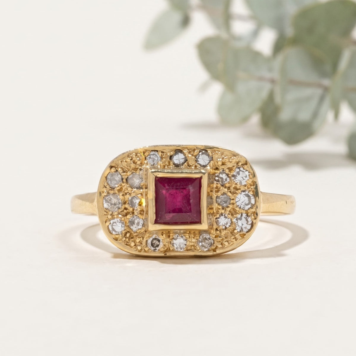 Handmade Ruby Ring with Salt and Pepper Diamond Accents