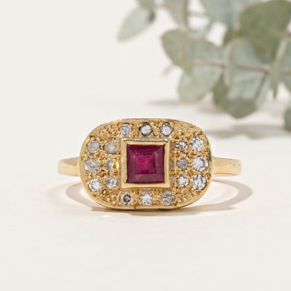 Handmade Ruby Ring with Salt and Pepper Diamond Accents