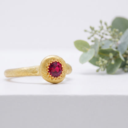 Pink Ruby Round Cut Handmade Gold Solitaire Ring