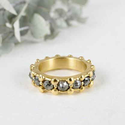 Natural Salt and Pepper Diamond Beaded Gold Band