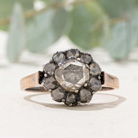 Salt and Pepper Vintage Rustic Uncut Diamond Ring