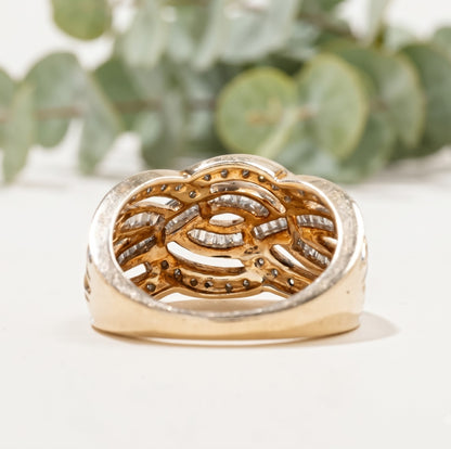 Salt and Pepper Round Baguette Crossover Cocktail Ring