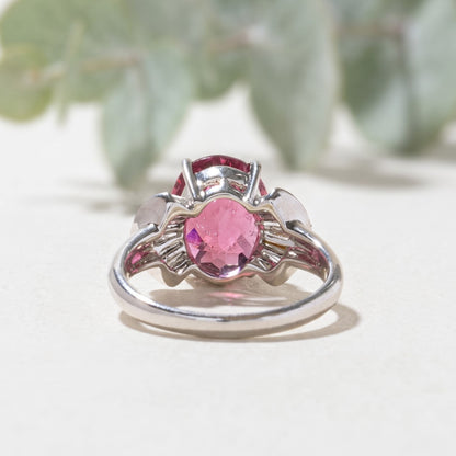 Pink Tourmaline Ring with Baguette Diamond Accents