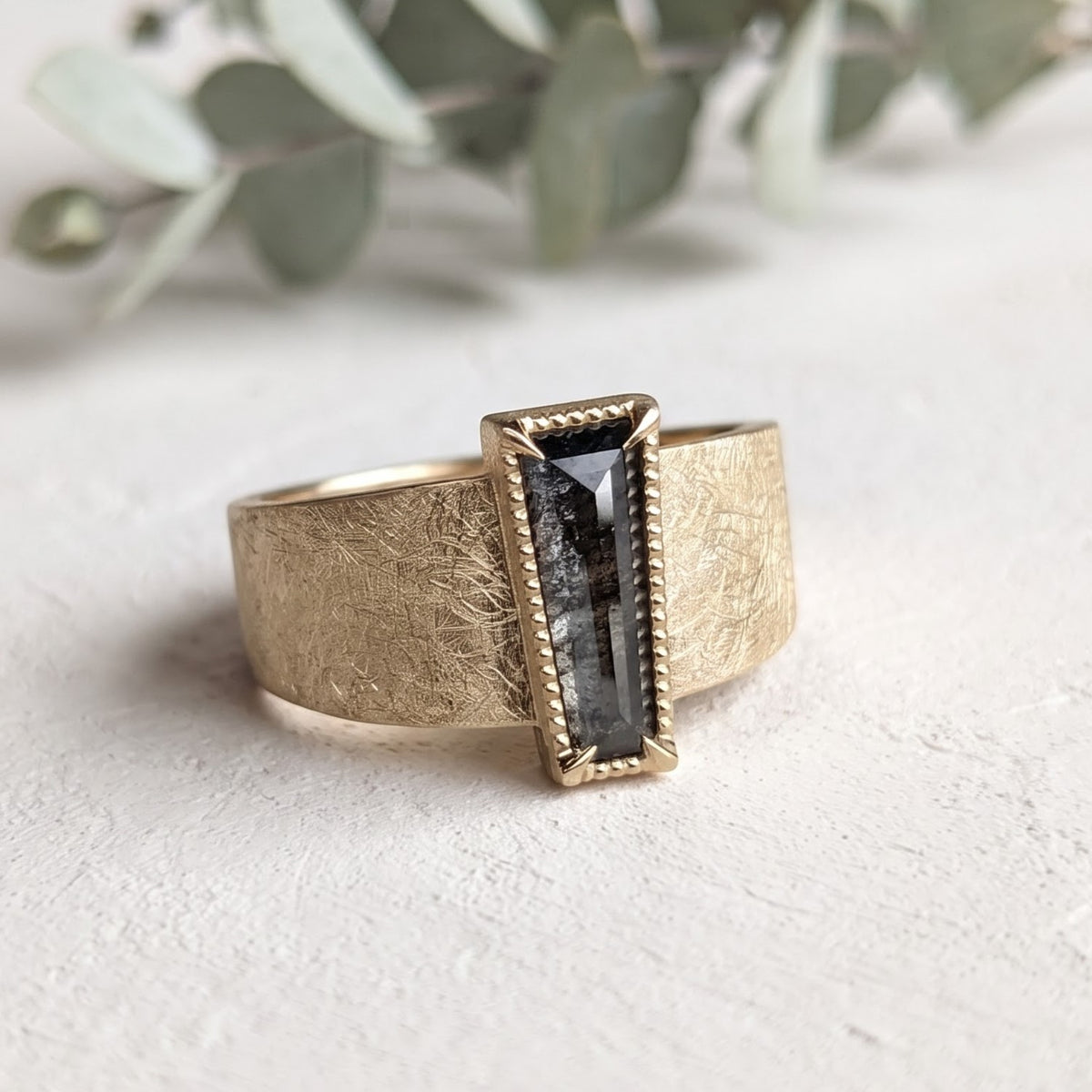 Salt and Pepper Step Cut Diamond Band