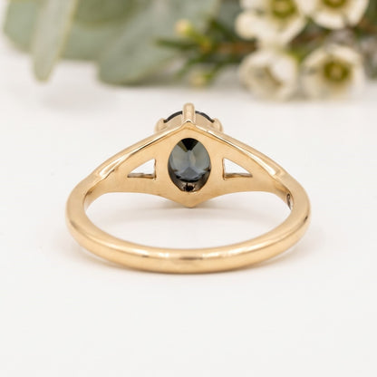 Dark Green Sapphire Ring Oval Cut Handmade
