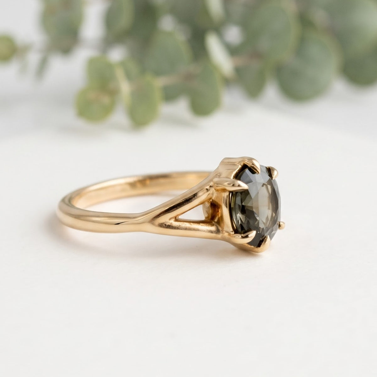 Dark Green Sapphire Ring Oval Cut Handmade