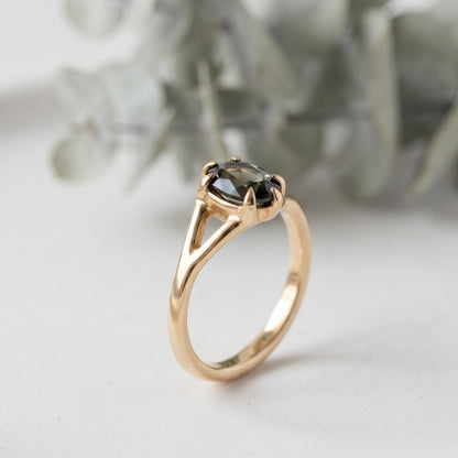 Dark Green Sapphire Ring Oval Cut Handmade