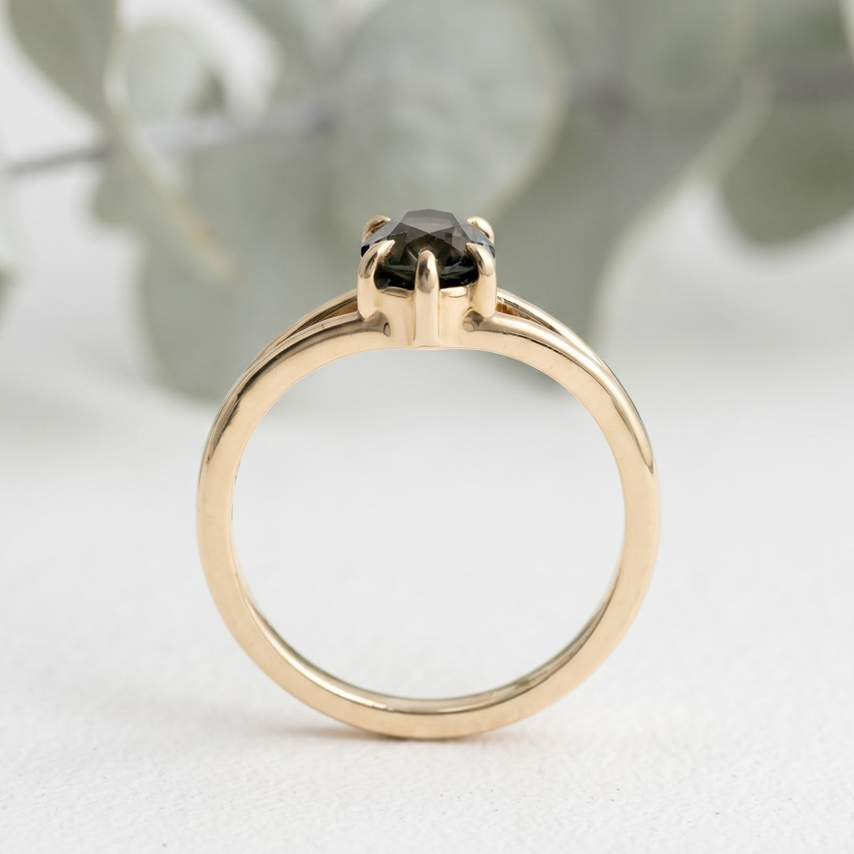 Dark Green Sapphire Ring Oval Cut Handmade
